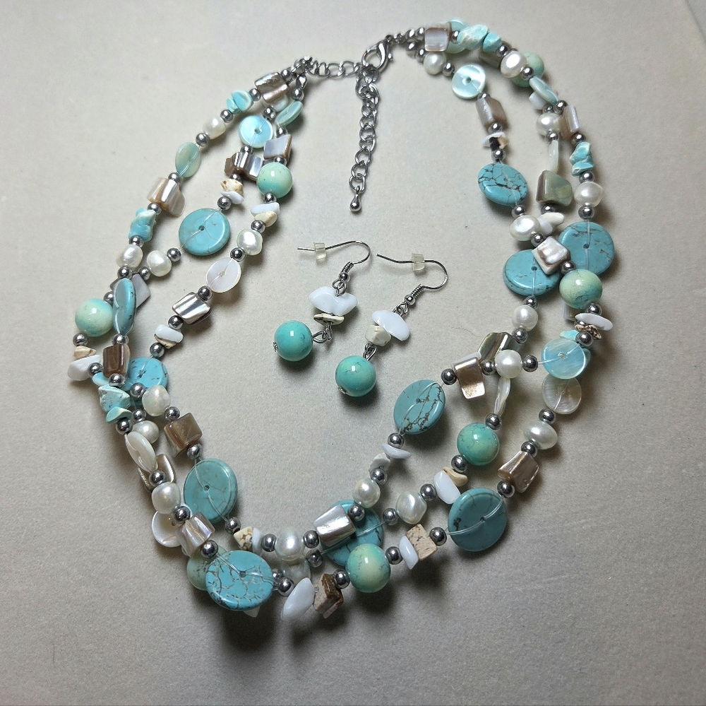 Beach Vibes Beaded Shell Pearl Necklace + Earrings